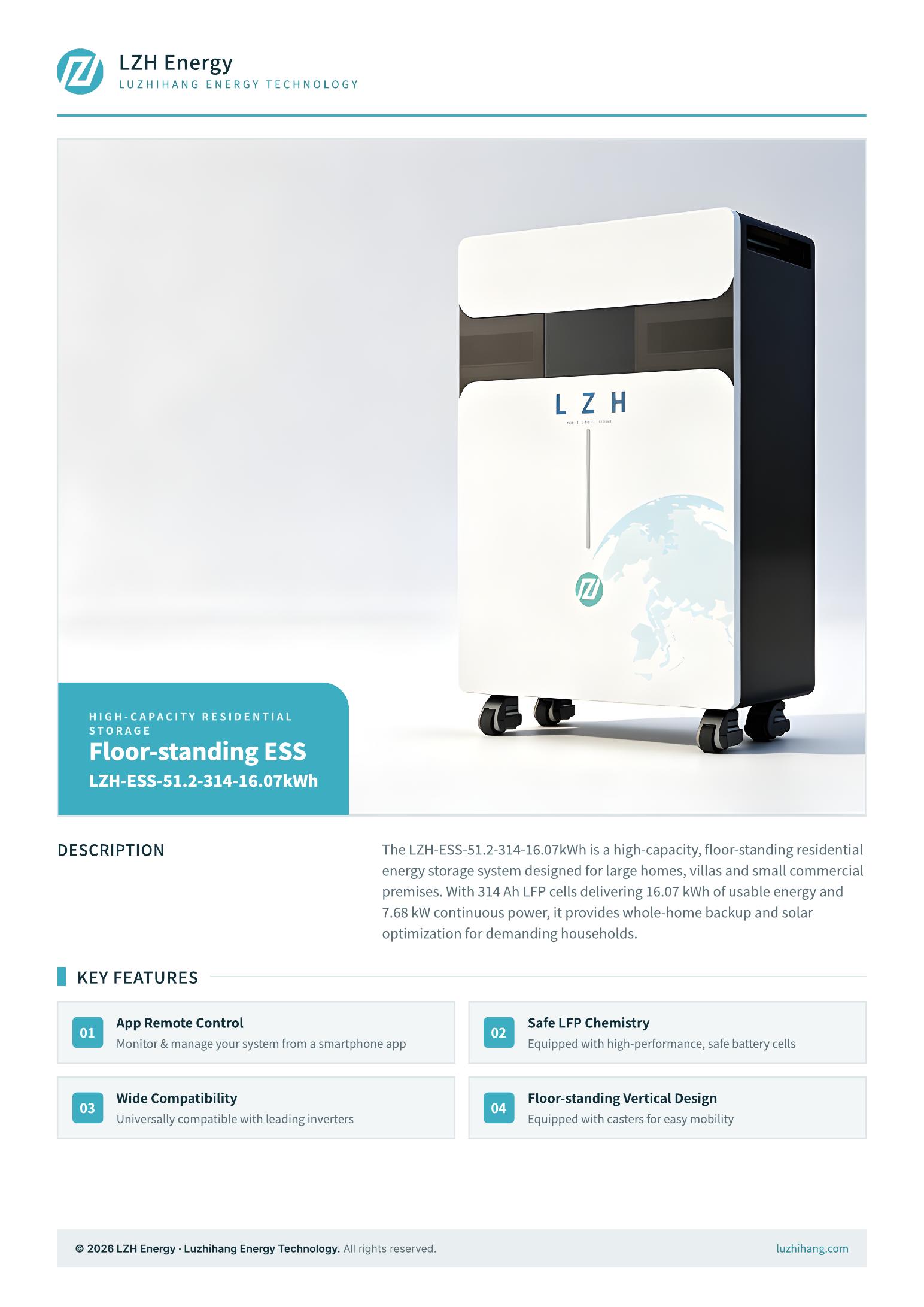 16.07 kWh floor-standing LiFePO4 energy storage system